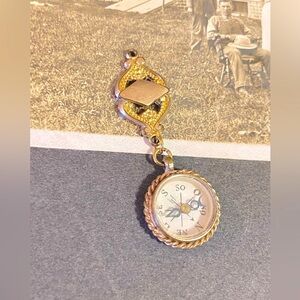 Vintage Gold Filled Floral Adorned Compass and Filagree Link Pendant Fob Charm